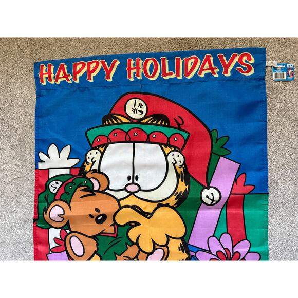 NWT Garfield Happy Holidays yard flag - Christmas - 80s - wall hanging 28 x 40 - Picture 3 of 8